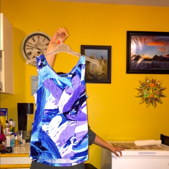 Colourful Nina Leonard Sleeveless Top with slight cowl neckline - Picture 1 of 8